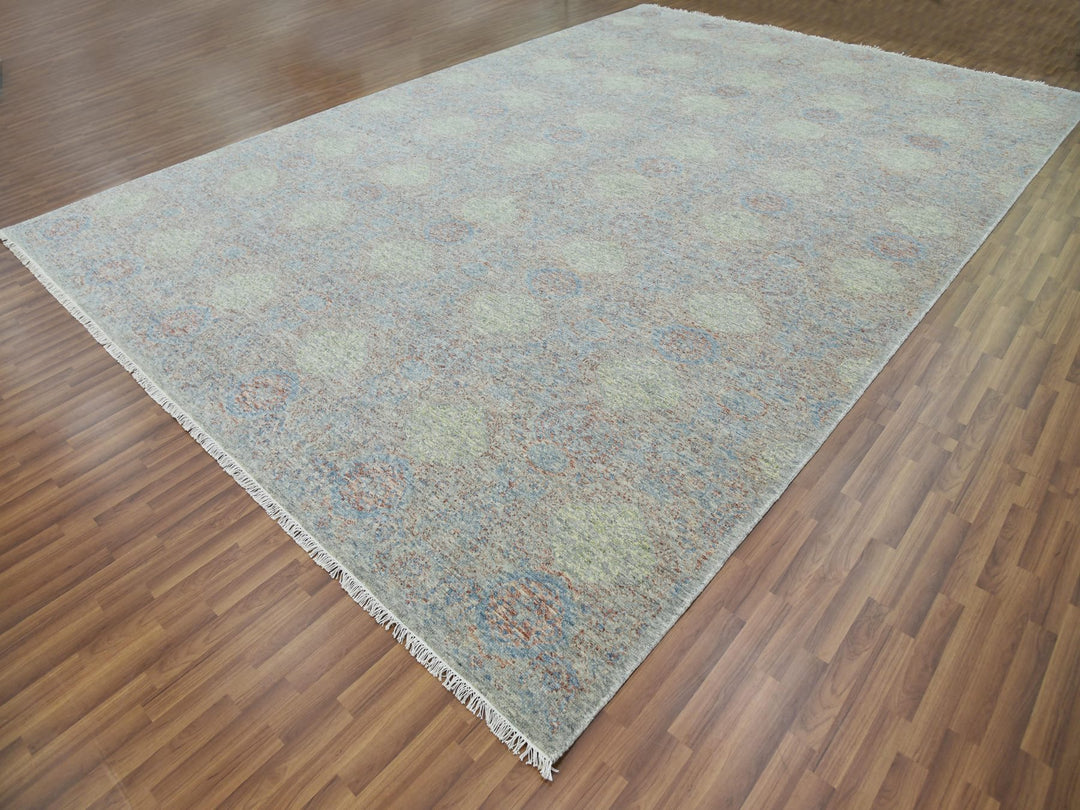 12'0" x 17'4" New Hand Knotted Green Wool Rectangle Oriental Rug - MOA10279438