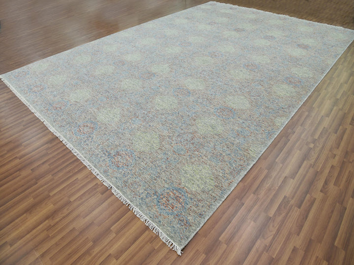 12'0" x 17'4" New Hand Knotted Green Wool Rectangle Oriental Rug - MOA10279438