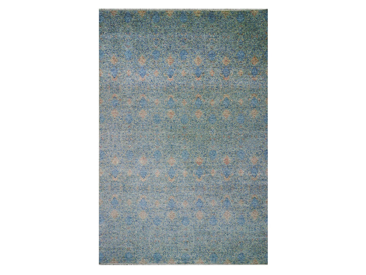 11'10" x 17'10" New Hand Knotted Blue Wool Rectangle Oriental Rug - MOA10279441