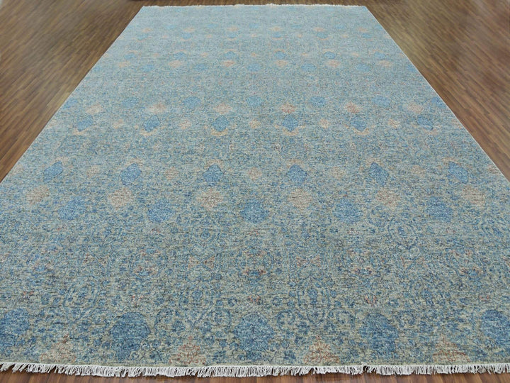 11'10" x 17'10" New Hand Knotted Blue Wool Rectangle Oriental Rug - MOA10279441