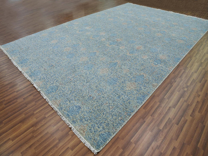 11'10" x 17'10" New Hand Knotted Blue Wool Rectangle Oriental Rug - MOA10279441