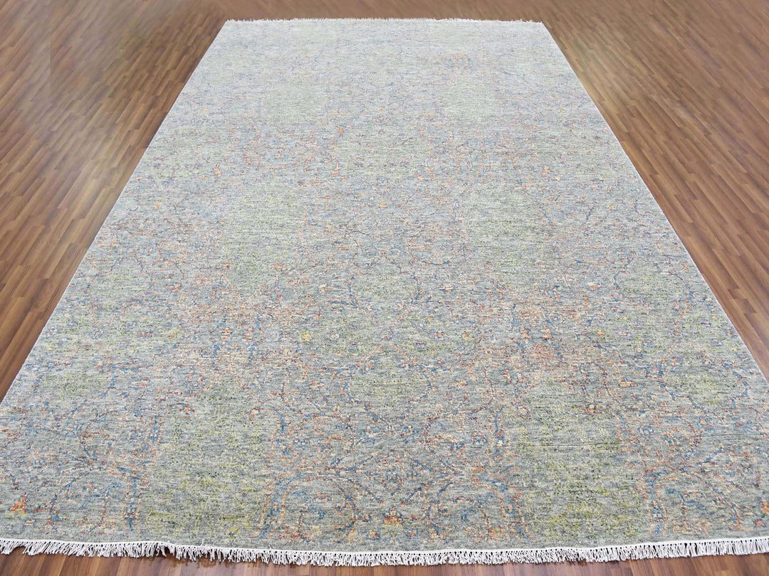10'0" x 14'0" New Hand Knotted Green Wool Rectangle Oriental Rug - MOA10279442
