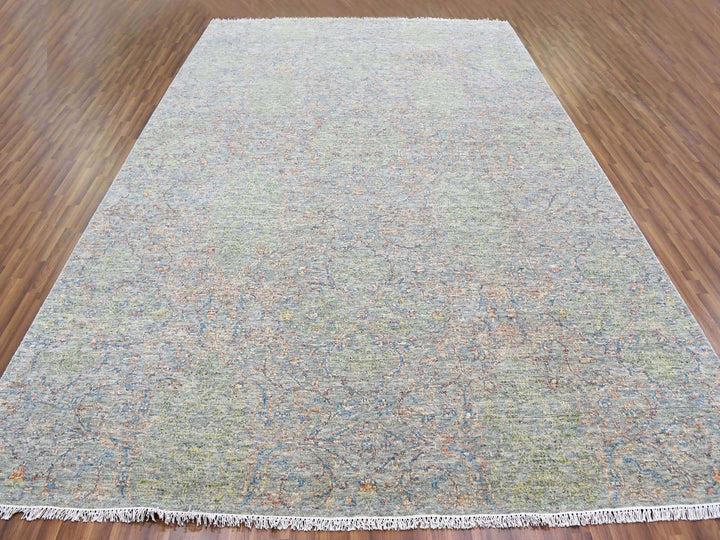 10'0" x 14'0" New Hand Knotted Green Wool Rectangle Oriental Rug - MOA10279442