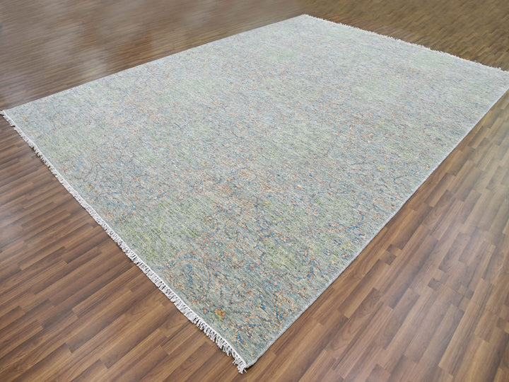 10'0" x 14'0" New Hand Knotted Green Wool Rectangle Oriental Rug - MOA10279442