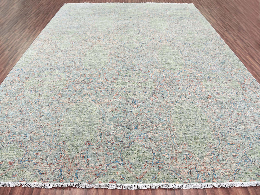 12'0" x 15'2" New Hand Knotted Green Wool Rectangle Oriental Rug - MOA10279443