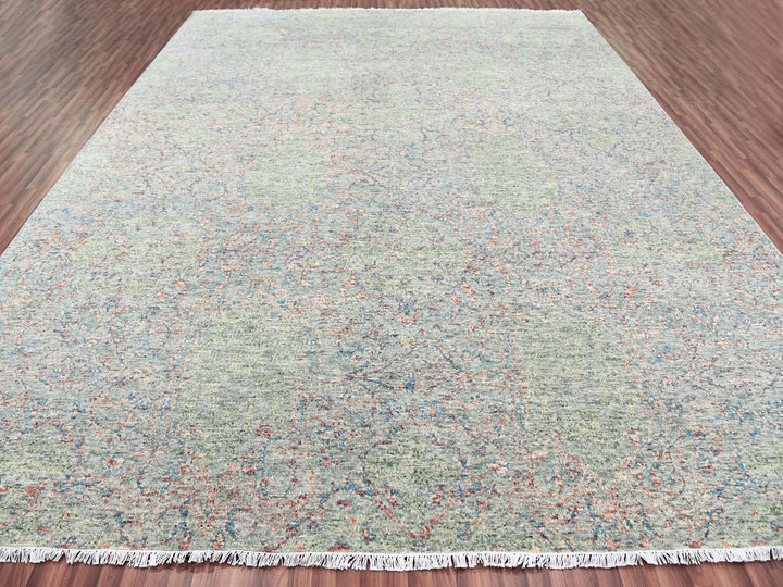 12'0" x 15'2" New Hand Knotted Green Wool Rectangle Oriental Rug - MOA10279443