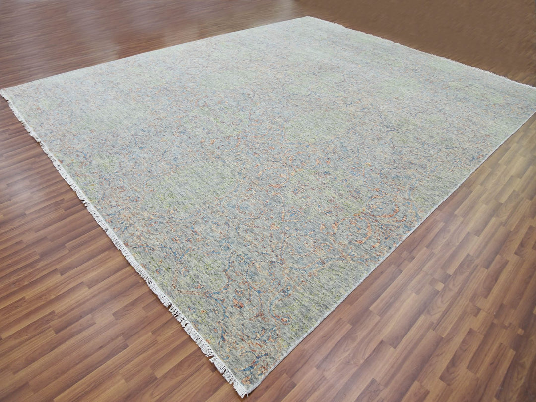 12'0" x 15'2" New Hand Knotted Green Wool Rectangle Oriental Rug - MOA10279443
