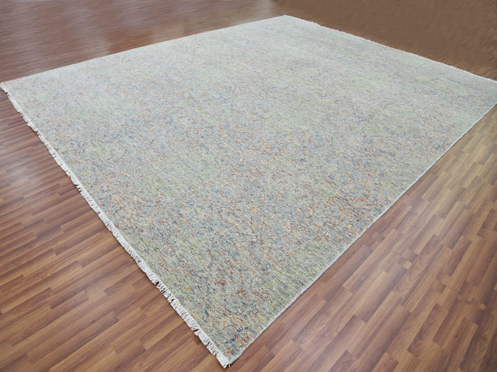 12'0" x 15'2" New Hand Knotted Green Wool Rectangle Oriental Rug - MOA10279443