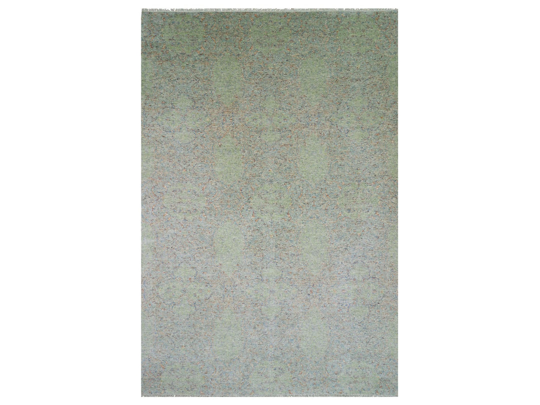 12'0" x 18'0" New Hand Knotted Green Wool Rectangle Oriental Rug - MOA10279449