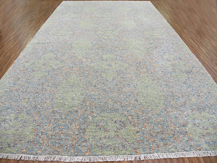 12'0" x 18'0" New Hand Knotted Green Wool Rectangle Oriental Rug - MOA10279449