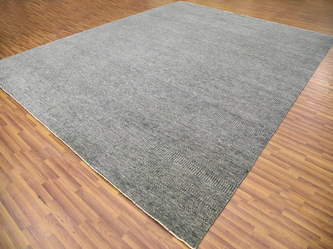 12'0" x 15'1" New Hand Knotted Grey Wool Rectangle Oriental Rug - MOA10279451