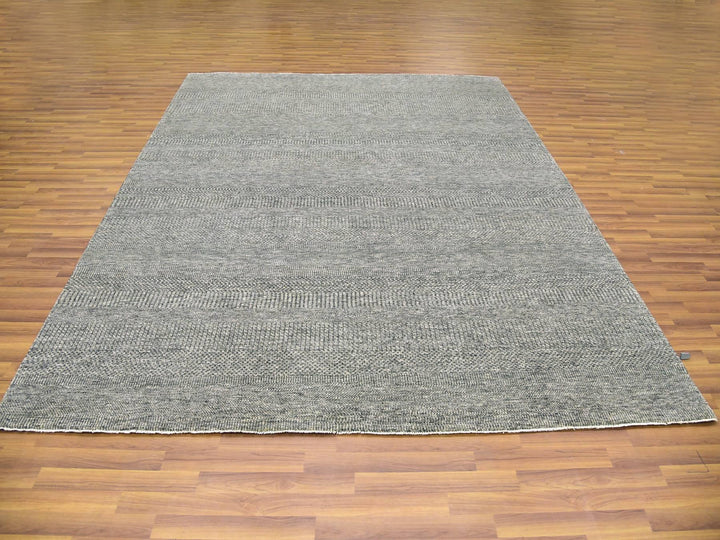 8'0" x 10'1" New Hand Knotted Grey Wool Rectangle Oriental Rug - MOA10279453