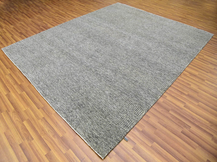 8'0" x 10'1" New Hand Knotted Grey Wool Rectangle Oriental Rug - MOA10279453