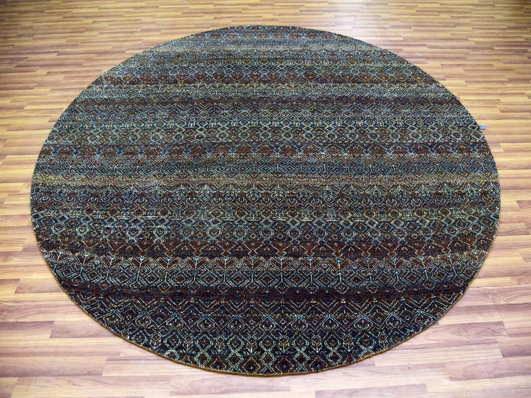 8'0" x 8'0" New Hand Knotted Brown Wool Round Oriental Rug - MOA10279456
