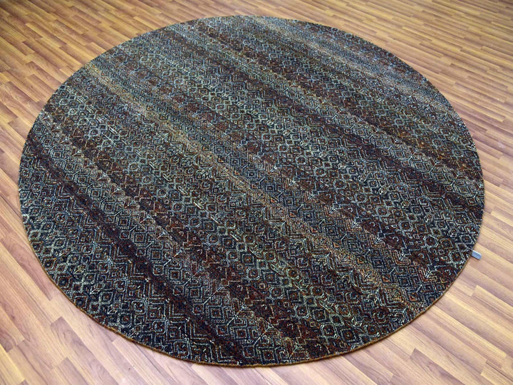 8'0" x 8'0" New Hand Knotted Brown Wool Round Oriental Rug - MOA10279456