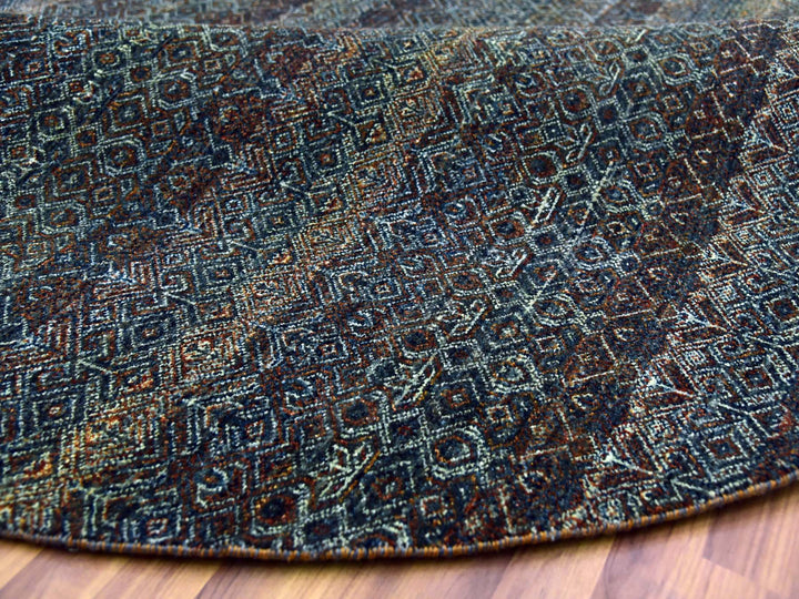 8'0" x 8'0" New Hand Knotted Brown Wool Round Oriental Rug - MOA10279456
