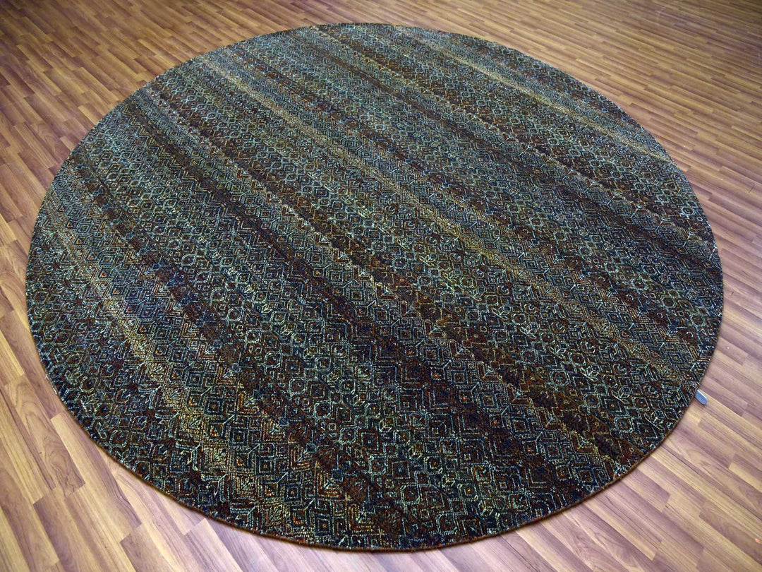 9'10" x 9'10" New Hand Knotted Brown Wool Round Oriental Rug - MOA10279458