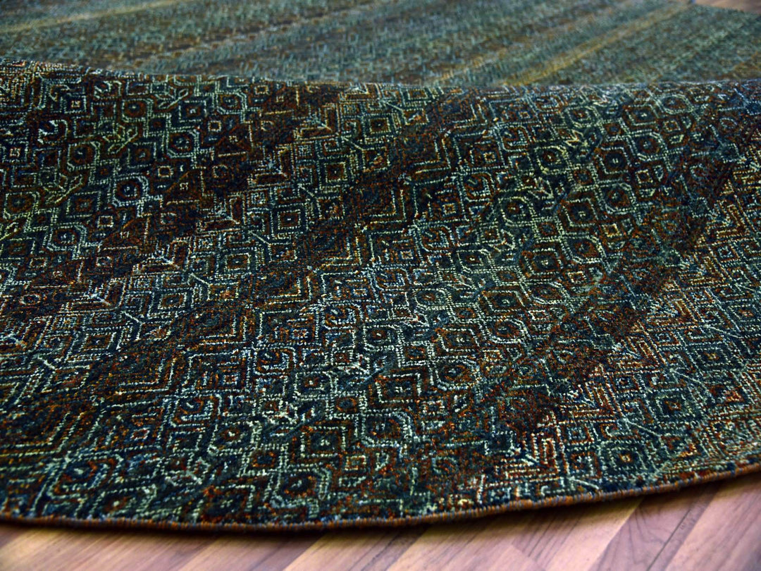 9'10" x 9'10" New Hand Knotted Brown Wool Round Oriental Rug - MOA10279458