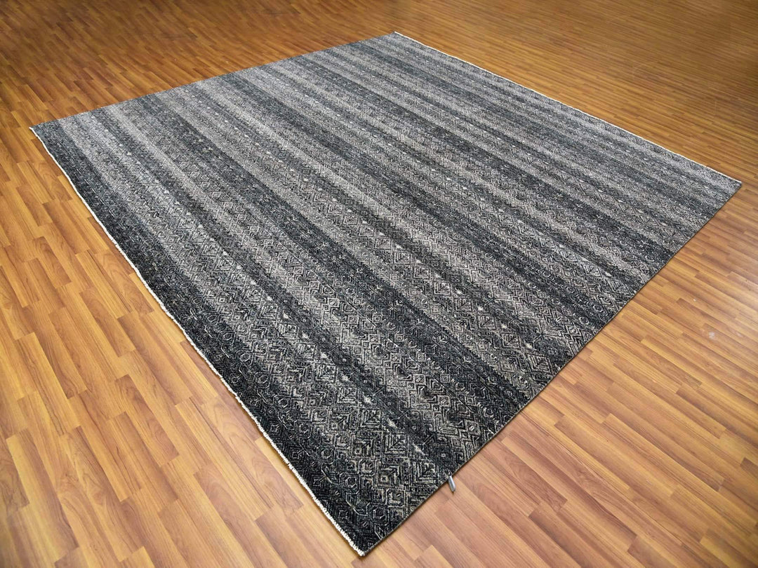 10'0" x 10'0" New Hand Knotted Grey Wool Square Oriental Rug - MOA10279460