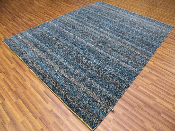 7'8" x 10'0" New Hand Knotted Blue Wool Rectangle Oriental Rug - MOA10279463