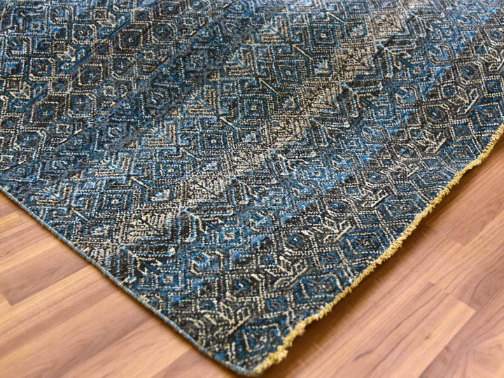 7'8" x 10'0" New Hand Knotted Blue Wool Rectangle Oriental Rug - MOA10279463