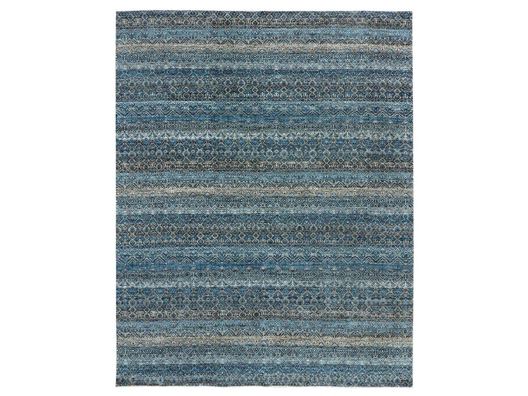 8'0" x 10'0" New Hand Knotted Blue Wool Rectangle Oriental Rug - MOA10279464