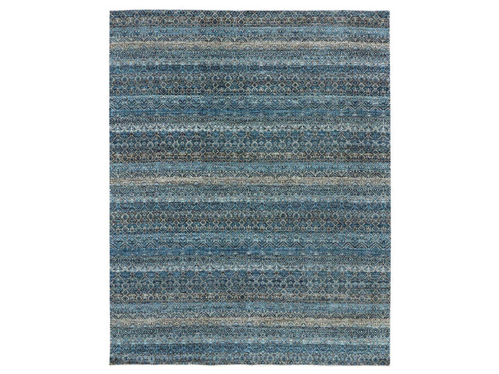 8'0" x 10'0" New Hand Knotted Blue Wool Rectangle Oriental Rug - MOA10279464