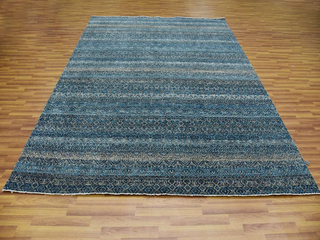 8'0" x 10'0" New Hand Knotted Blue Wool Rectangle Oriental Rug - MOA10279464