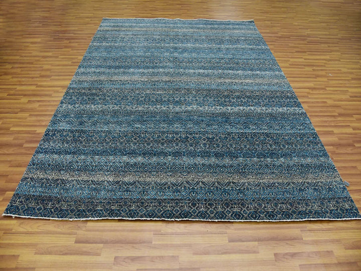 8'0" x 10'0" New Hand Knotted Blue Wool Rectangle Oriental Rug - MOA10279464