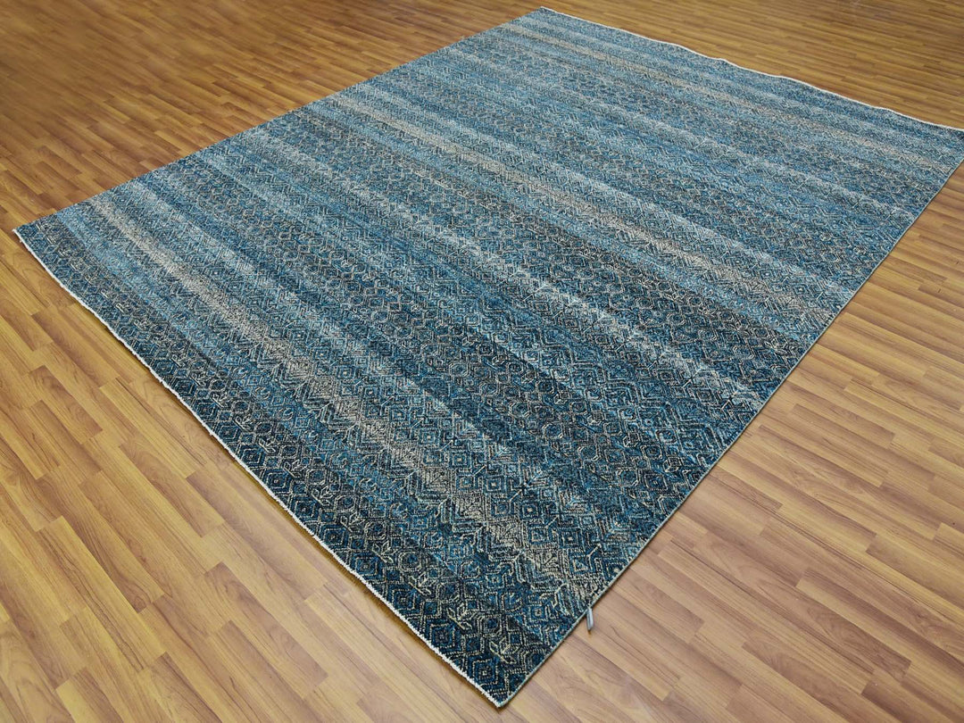 8'0" x 10'0" New Hand Knotted Blue Wool Rectangle Oriental Rug - MOA10279464