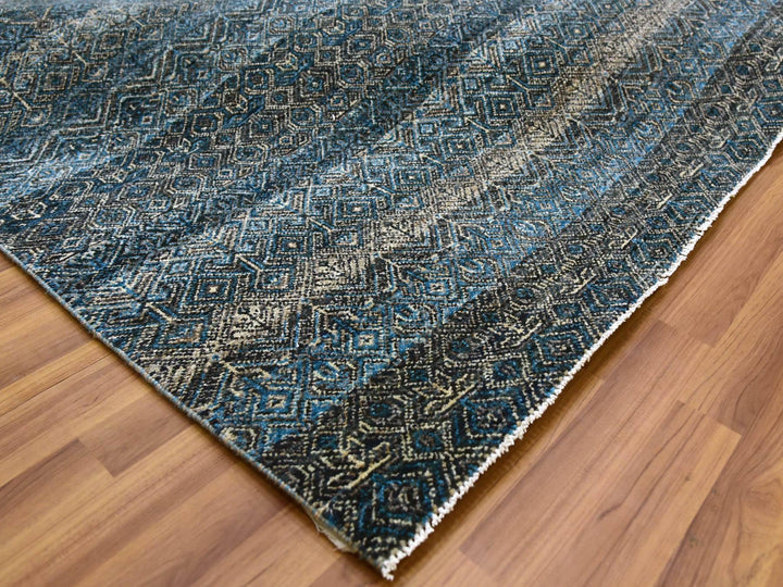 8'0" x 10'0" New Hand Knotted Blue Wool Rectangle Oriental Rug - MOA10279464