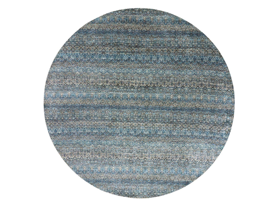 10'0" x 10'0" New Hand Knotted Blue Wool Round Oriental Rug - MOA10279465