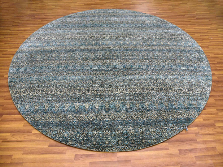 10'0" x 10'0" New Hand Knotted Blue Wool Round Oriental Rug - MOA10279465
