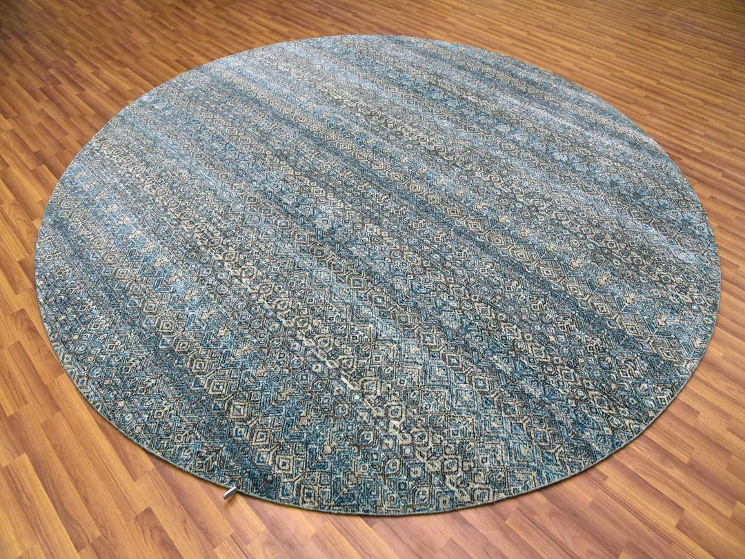 10'0" x 10'0" New Hand Knotted Blue Wool Round Oriental Rug - MOA10279465