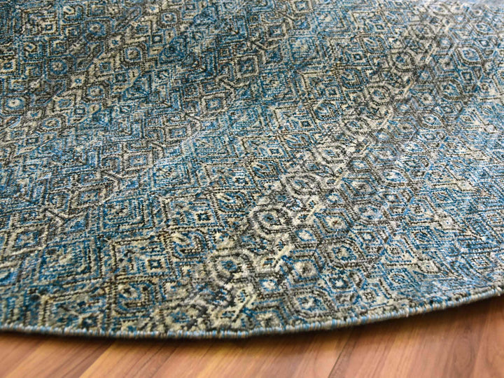 10'0" x 10'0" New Hand Knotted Blue Wool Round Oriental Rug - MOA10279465