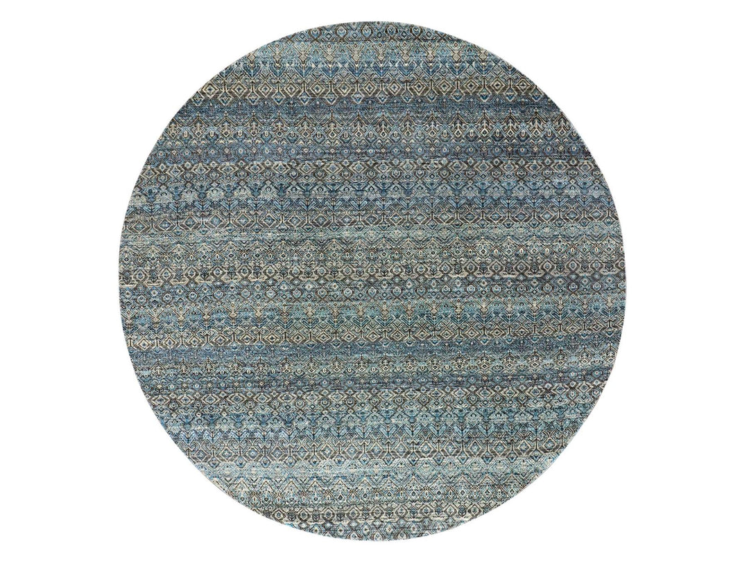 8'0" x 8'0" New Hand Knotted Blue Wool Round Oriental Rug - MOA10279466