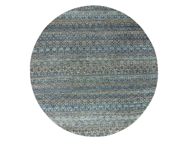 8'0" x 8'0" New Hand Knotted Blue Wool Round Oriental Rug - MOA10279466