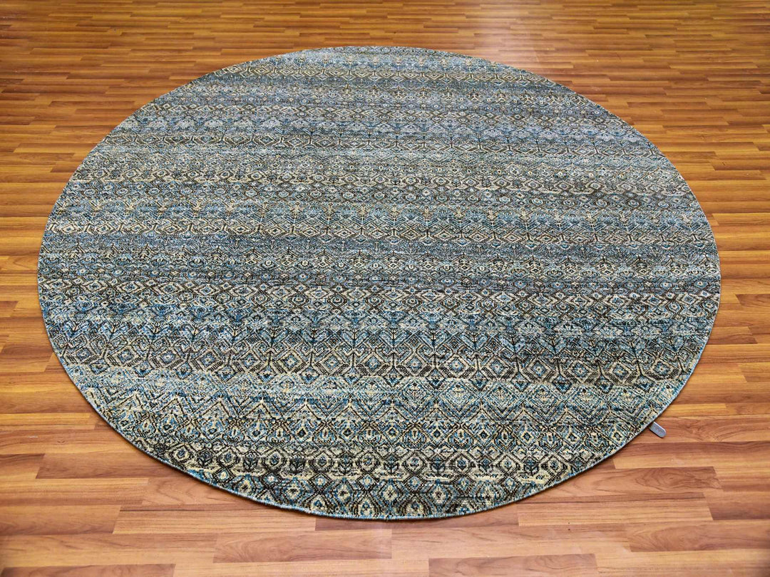 8'0" x 8'0" New Hand Knotted Blue Wool Round Oriental Rug - MOA10279466
