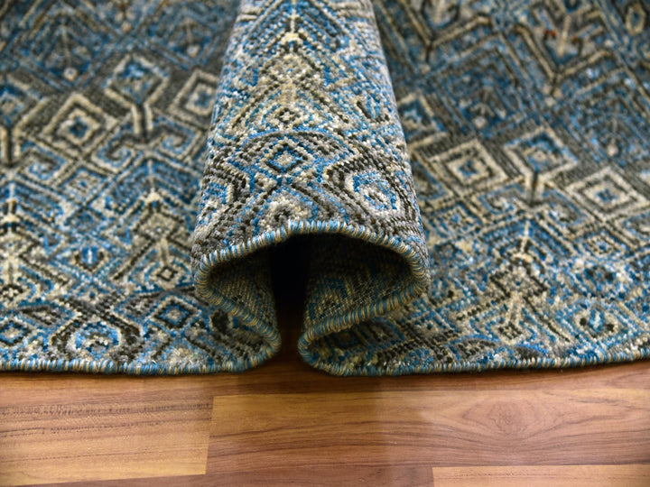 8'0" x 8'0" New Hand Knotted Blue Wool Round Oriental Rug - MOA10279466