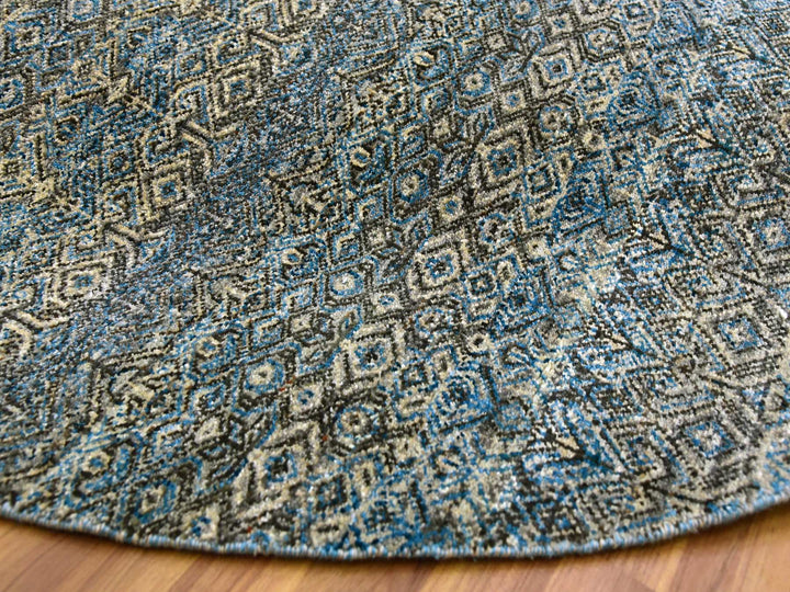 8'0" x 8'0" New Hand Knotted Blue Wool Round Oriental Rug - MOA10279466