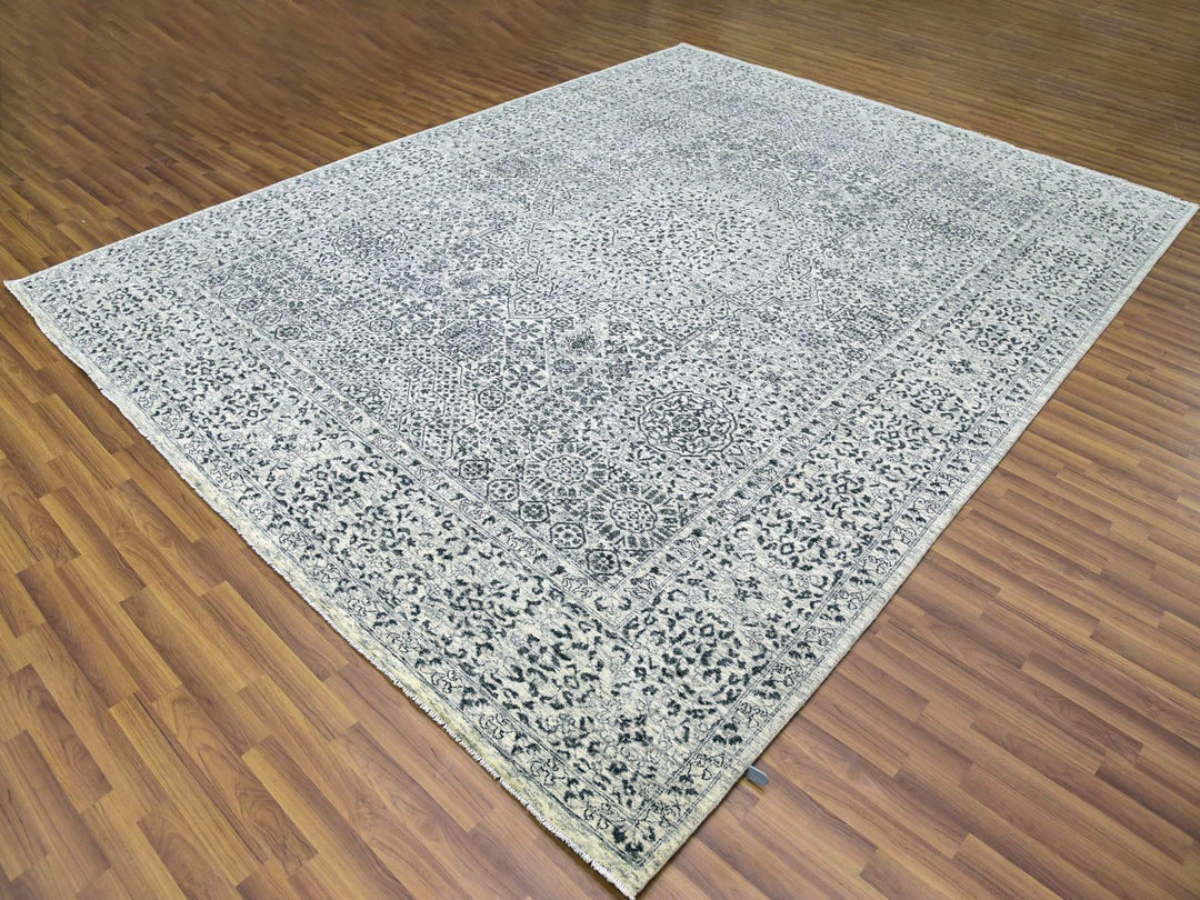 9'1" x 12'0" New Hand Knotted Ivory Wool Rectangle Oriental Rug - MOA10279469
