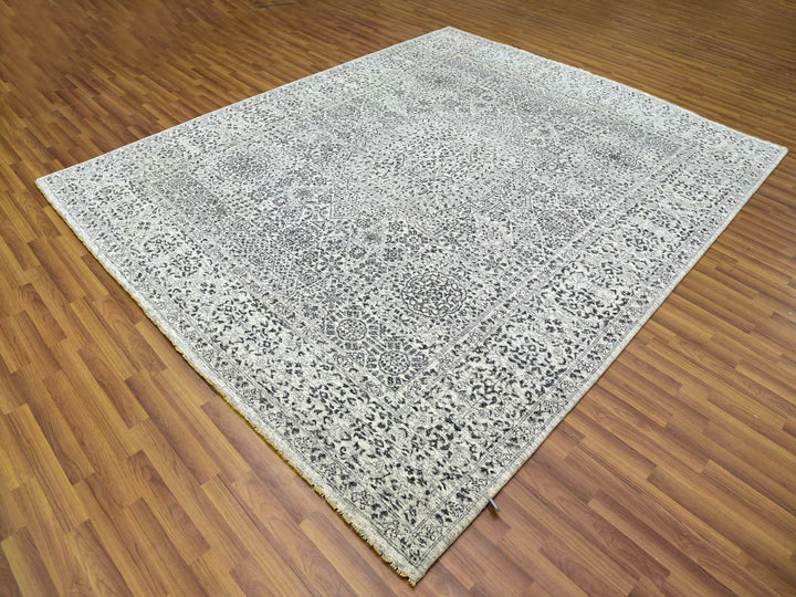 8'1" x 10'0" New Hand Knotted Ivory Wool Rectangle Oriental Rug - MOA10279472