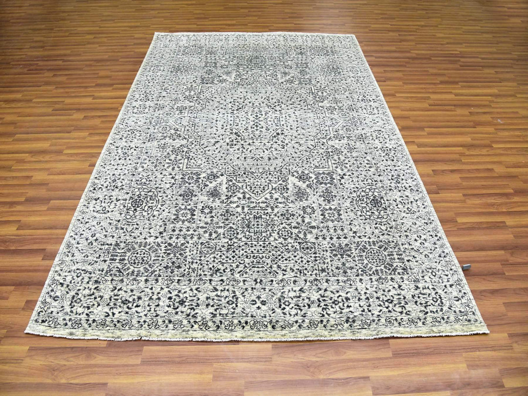 6'1" x 9'3" New Hand Knotted Ivory Wool Rectangle Oriental Rug - MOA10279473