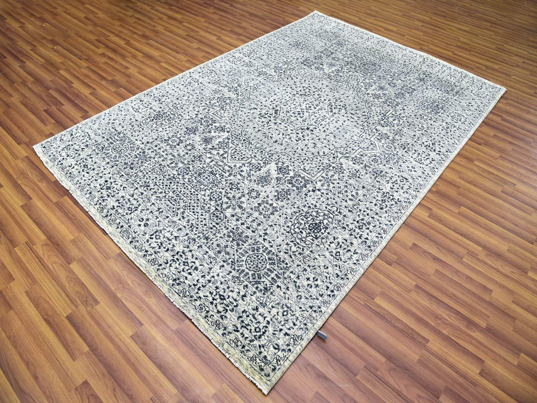 6'1" x 9'3" New Hand Knotted Ivory Wool Rectangle Oriental Rug - MOA10279473