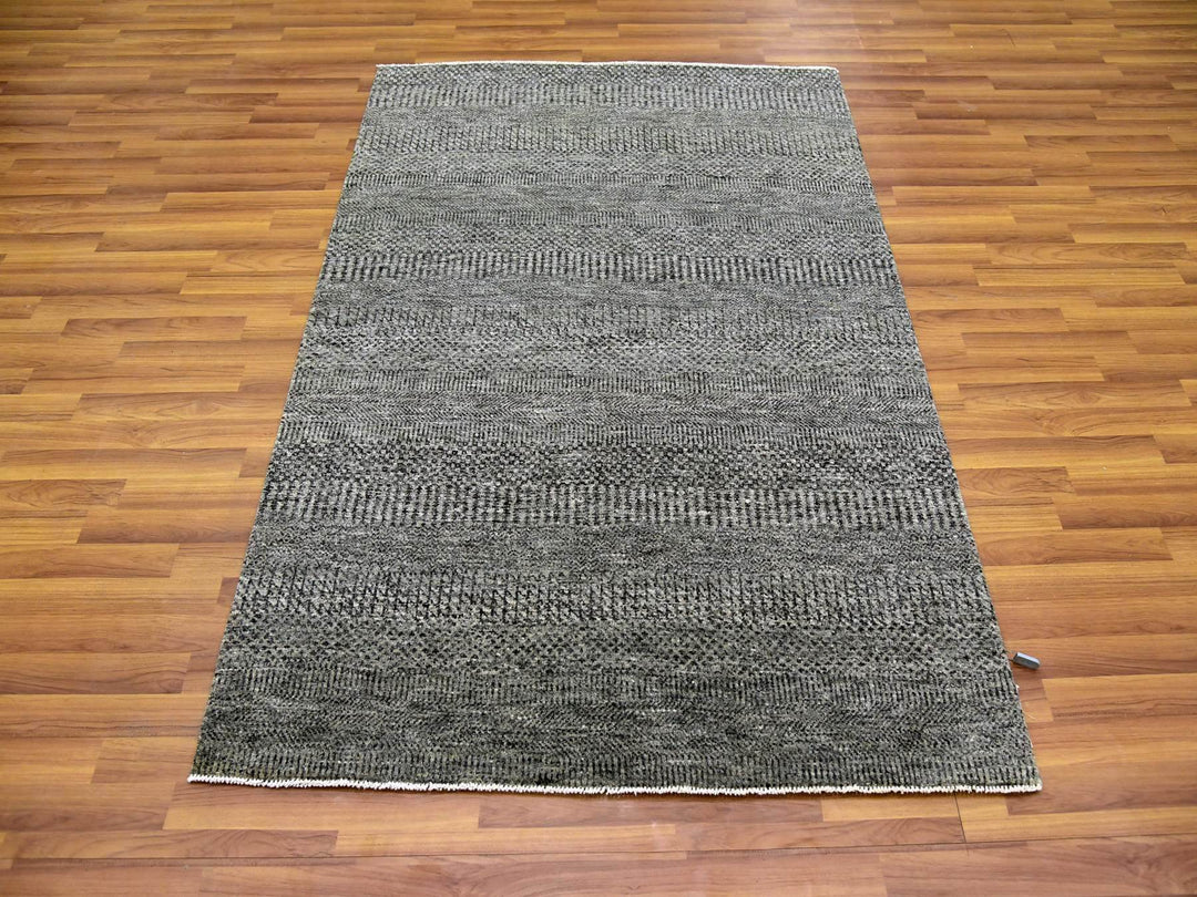 4'2" x 6'0" New Hand Knotted Grey Wool Rectangle Oriental Rug - MOA10279479
