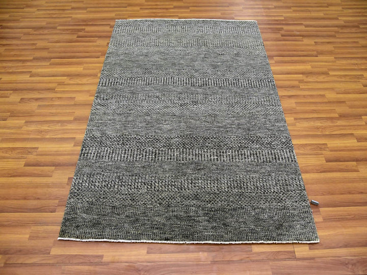 4'2" x 6'0" New Hand Knotted Grey Wool Rectangle Oriental Rug - MOA10279479