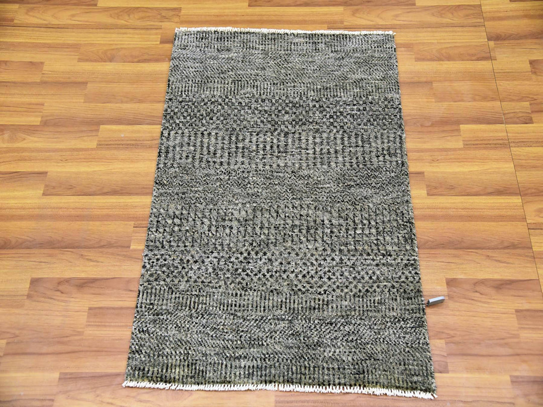 2'1" x 3'0" New Hand Knotted Grey Wool Rectangle Oriental Rug - MOA10279483