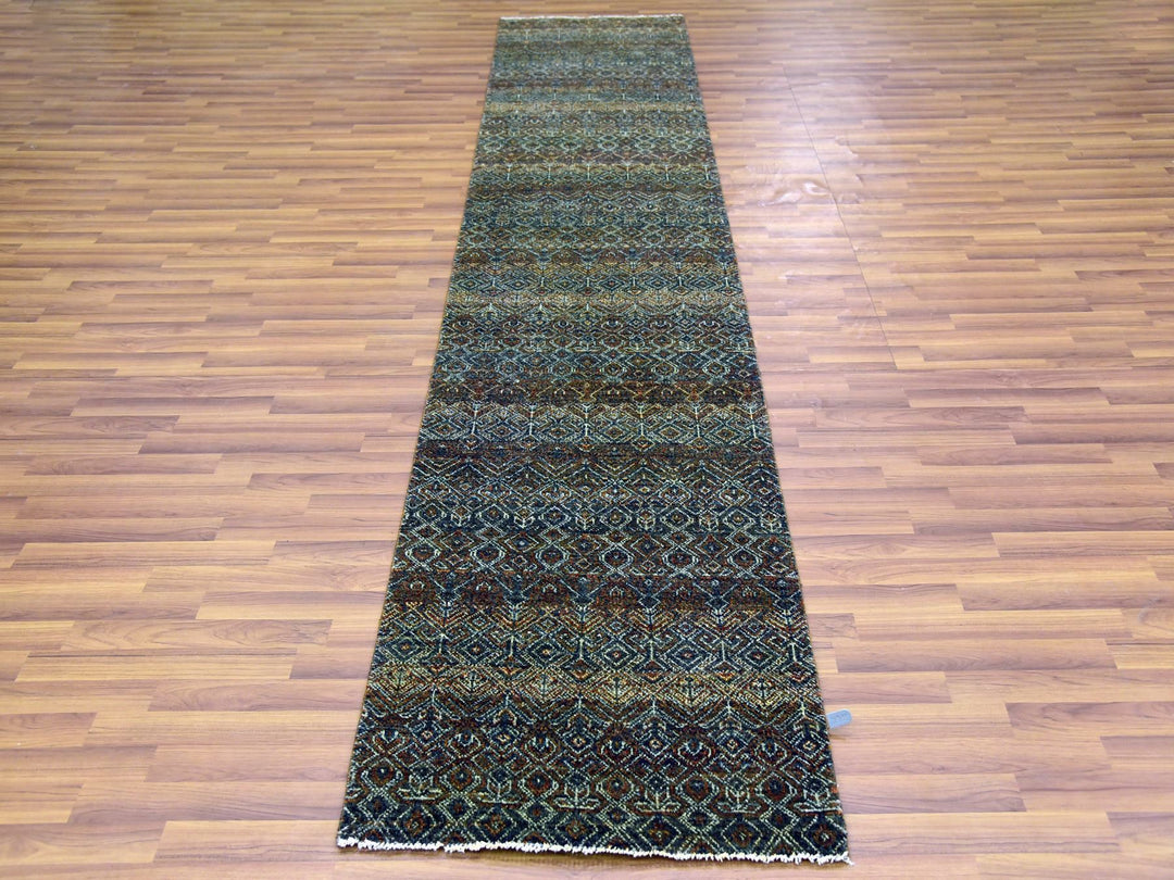 2'6" x 12'0" New Hand Knotted Brown Wool Runner Oriental Rug - MOA10279487
