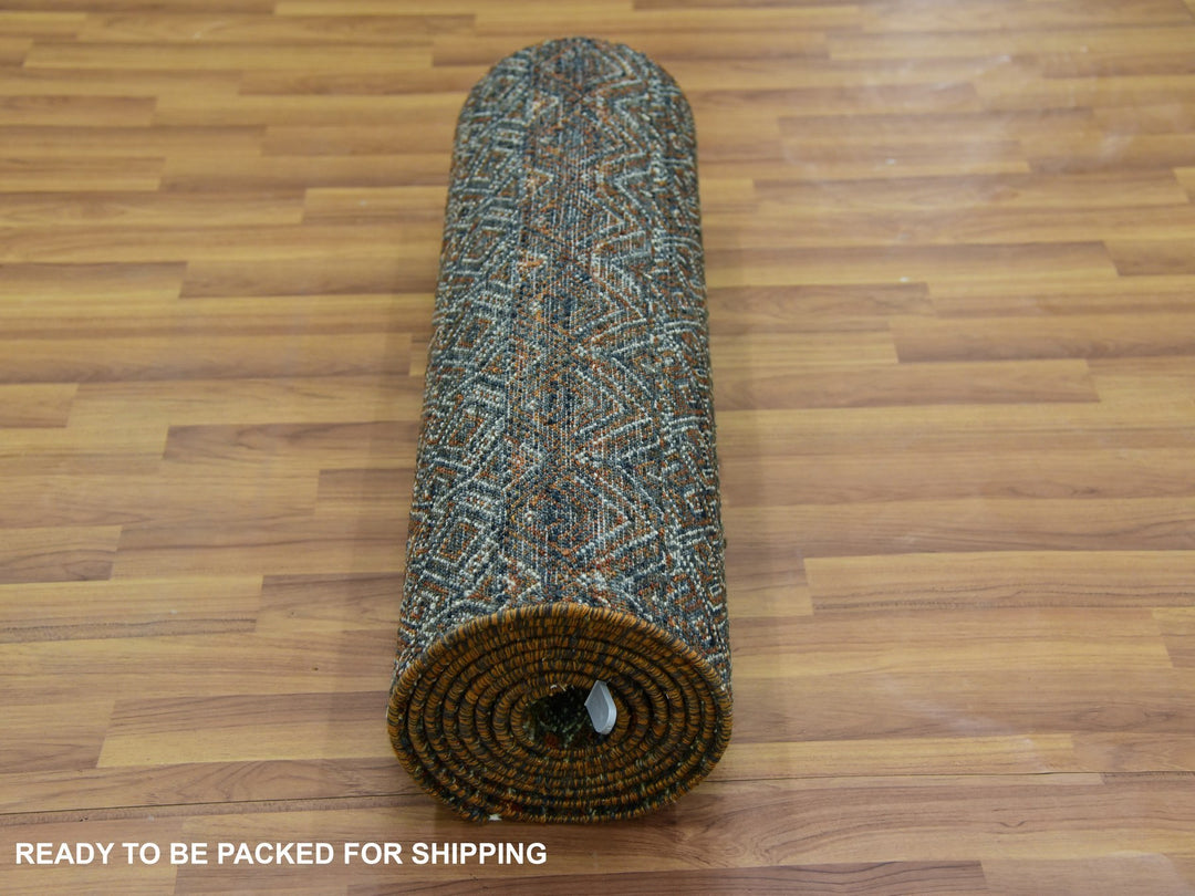 2'6" x 12'0" New Hand Knotted Brown Wool Runner Oriental Rug - MOA10279487