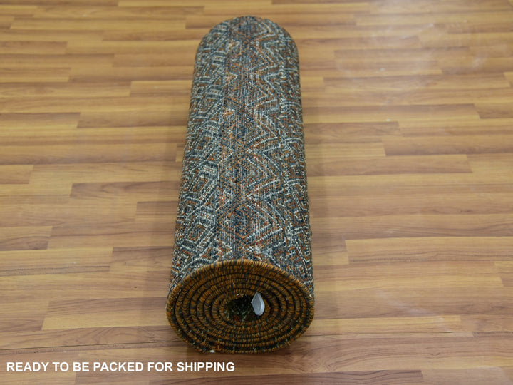 2'6" x 12'0" New Hand Knotted Brown Wool Runner Oriental Rug - MOA10279487